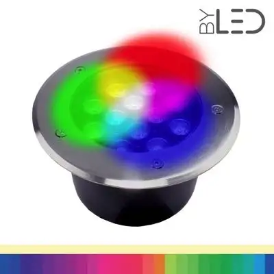 Spot LED encastré de sol inox 24V 12&nbsp;W - Terra 12 - RGB