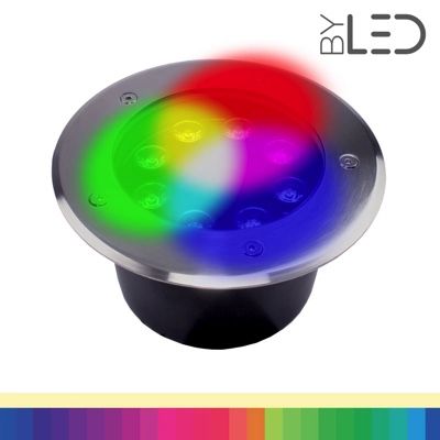 Spot LED encastré de sol inox 24V 8W - Terra 8 – RGB + Blanc chaud